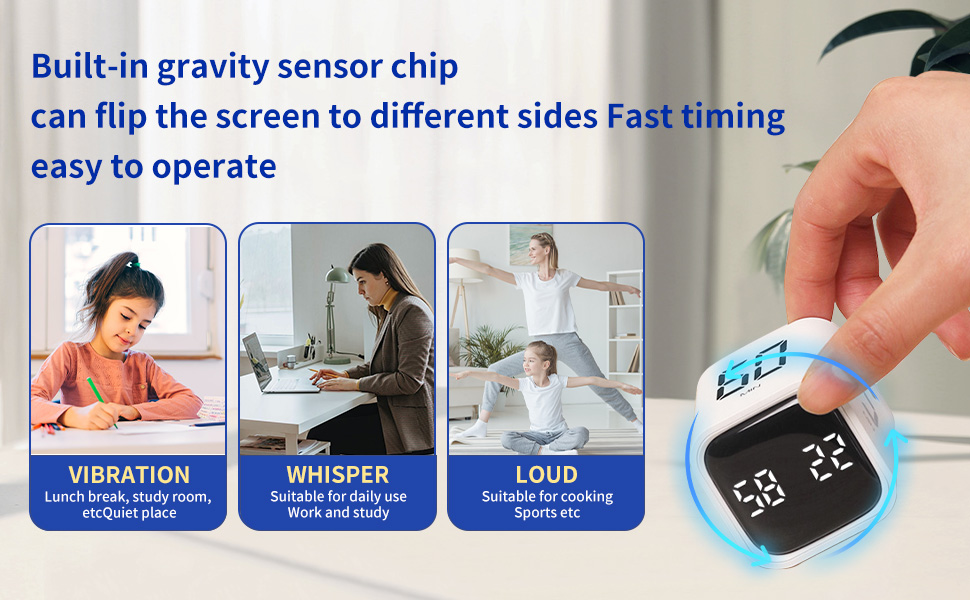 Built-in gravity sensor chip,Flip timing,vibration,whisper and loud mode