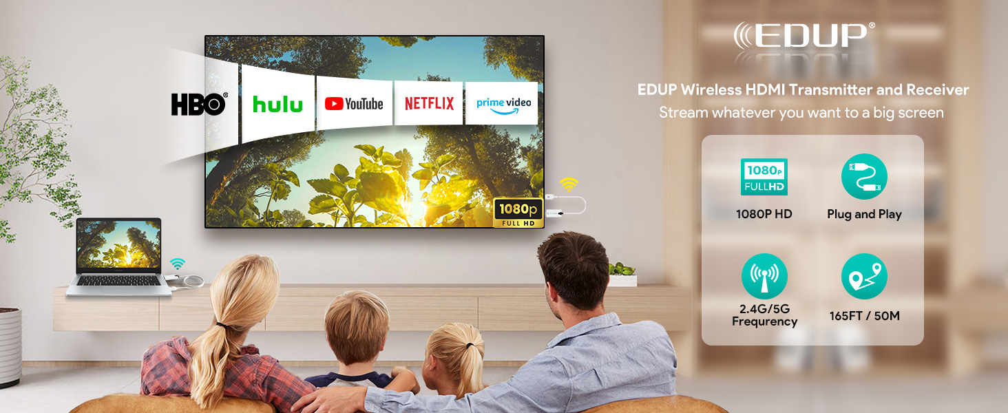 EDUP Wireless HDMI Transmitter and Receiver Stream whatever you want to a big screen 