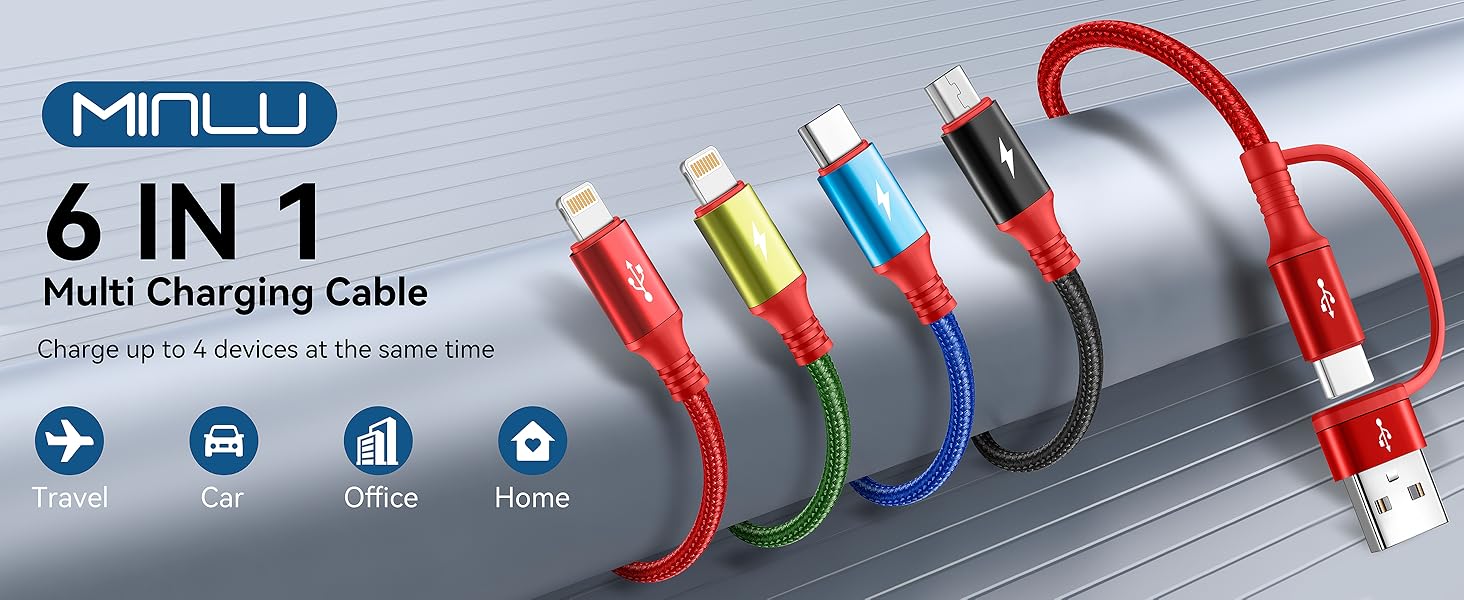 minlu 6 in 1 multi charging cable 6ft multiple chargers cord for all devices usbc multi charger cord