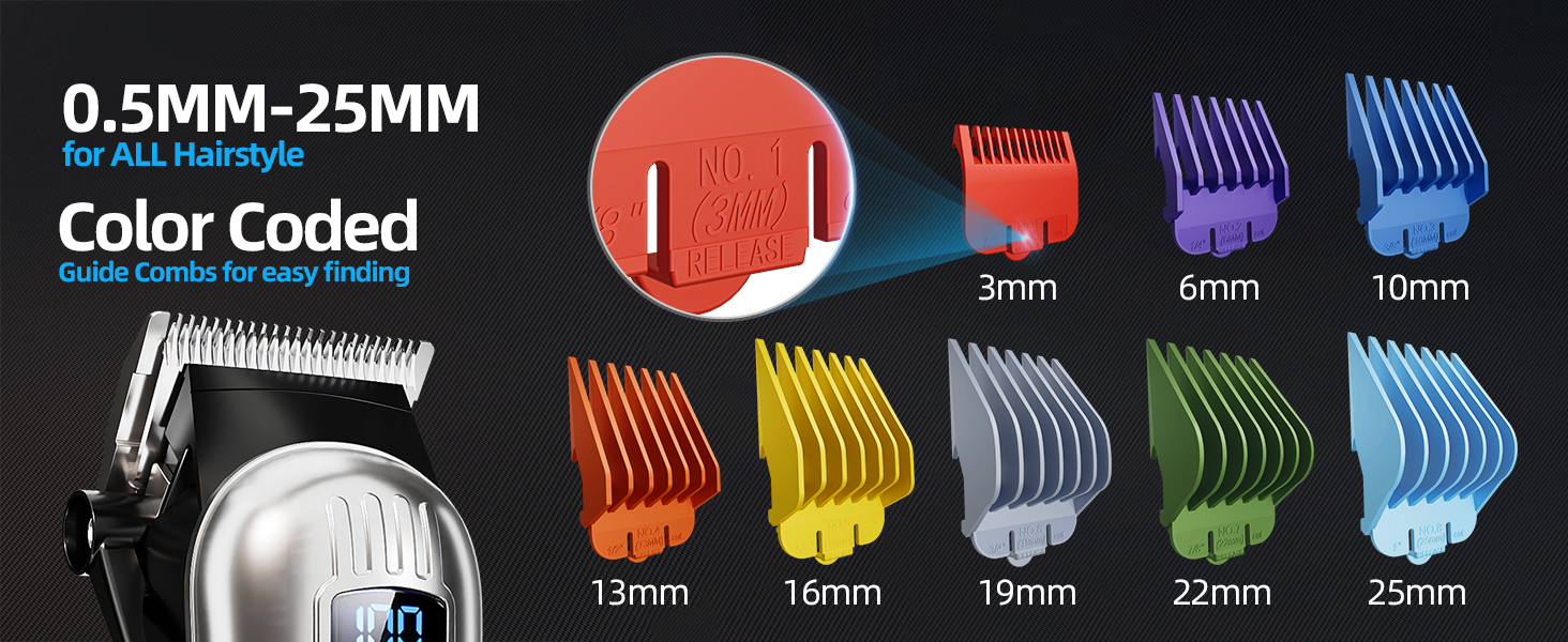 0.5MM-25MM Color Combs