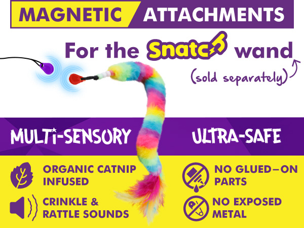 Safe cat toy magnetic attachments snatch wand are multi-sensory and ultra safe - catnip mouse
