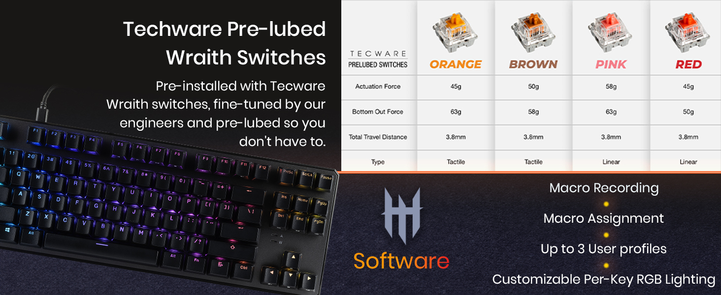 Tecware Phantom Plus 87 mechanical keyboard Wraith switches macro RGB wired keyboard