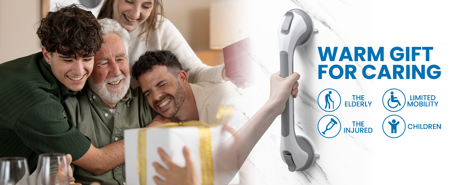 LEVERLOC Grab Bars for Bathtubs and Showers, 17inch Handicap Grab Bars with Two Suction Cup