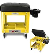 FreekyFit Rolling Creeper Garage Shop Seat for Men, Padded Mechanics Stool with Tool Tray Storage...