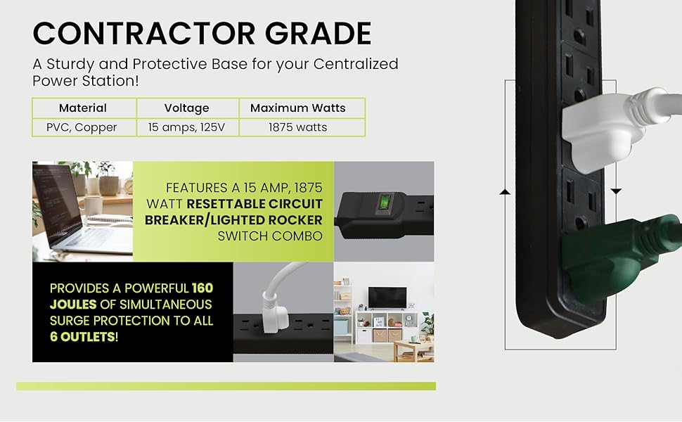 Go Green Power GG-16103MINBK 6 Outlet Surge Protector, Black