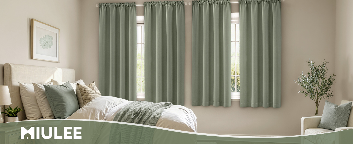 Sage Green Blackout Curtains 84 Inches Length 4 Panel Set Rod Pocket Room Darkening Floor Length