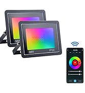 Smart WiFi Led Flood Lights Outdoor 24W RGBCW Dimmable Color Changing Stage Light App Control IP6...