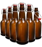 ELAORY Swing Top Glass Bottles, 6 Pack Flip Top Glass Bottle with Airtight Lids,16 Oz Amber Glass...