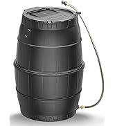 SQUEEZE master 50 Gallon Rainwater Collection Barrel with Stand-BPA Free Home Rain Catcher with W...