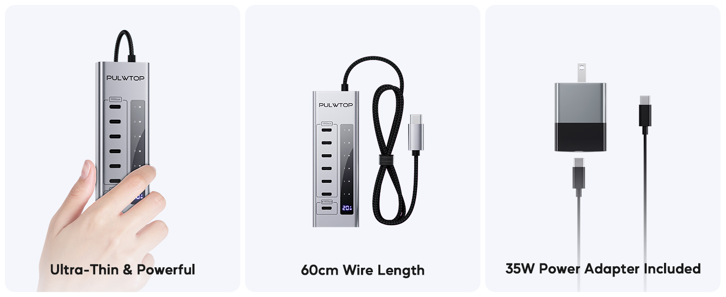 Powered USB C Hub, 7 in 1 USB C Hub