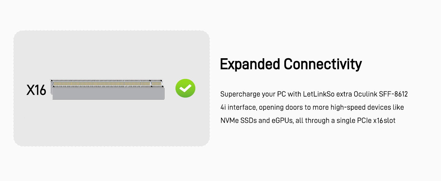 LetLinkSo Gen4 PCIe 4.0 x16 to Oculink SFF-8612 External SFF-8611 Adapter Card for NVMe