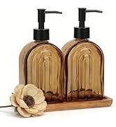 2 Pack Arch Glass Soap Dispenser with Plastic Pump, 13OZ Liquid Hand Soap Dispenser with Cassia W...
