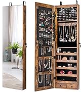 Giantex Wall Door Mounted Jewelry Armoire Cabinet with 47.5" H Full Length Mirror, 2 LEDs Lockabl...
