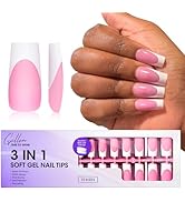 Gellen French Soft Gel Nail Tips - 150 pcs 15 Sizes French Tip Press on Nails Pink Long Square Fa...
