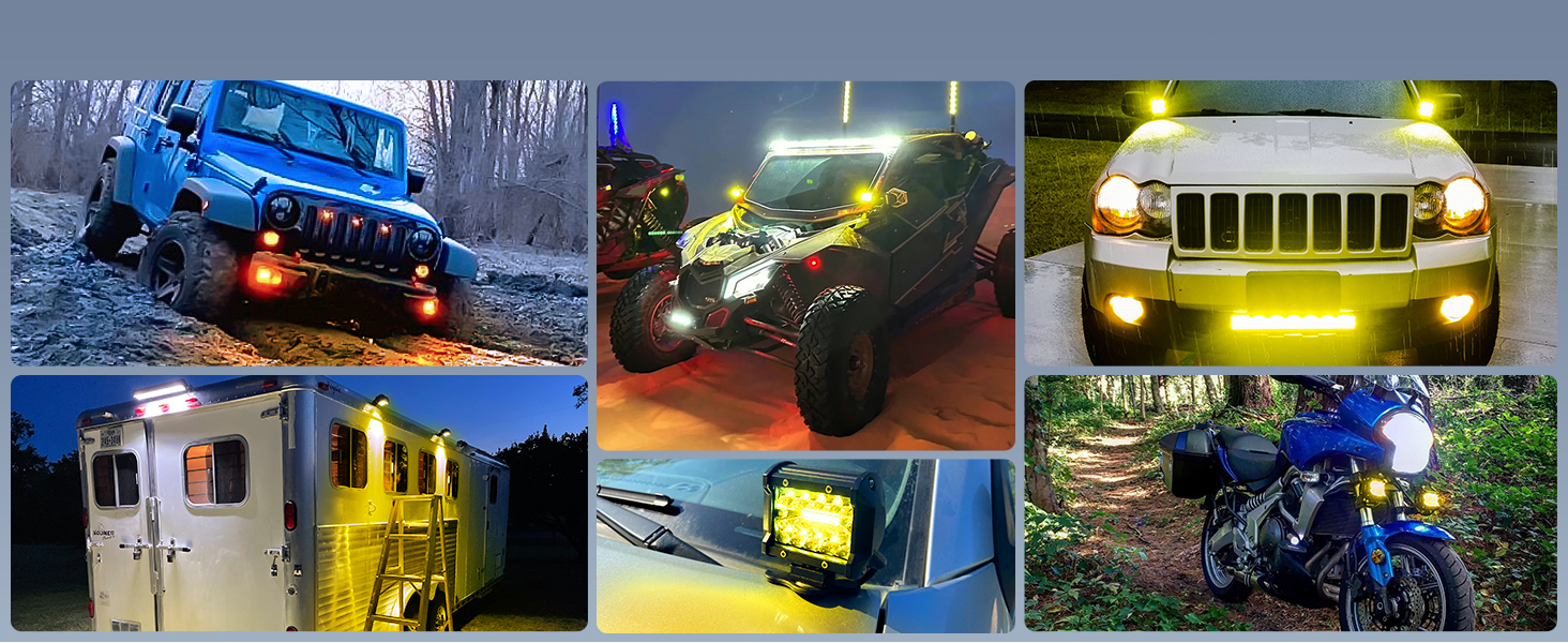 4 Inch 60W Amber LED Pods with Wiring Harness kit