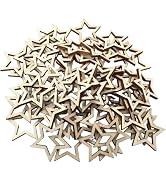 100Pcs Brown Natural Wood Slices Unfinished Wood Cut Wood 1cm Wooden Hollow Star Shape Craft Wedd...