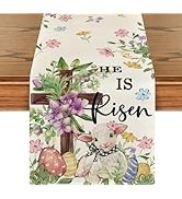 Artoid Mode Sheep Cross Eggs Easter Table Runner,Seasonal Spring Wild Flowers Kitchen Dining Tabl...