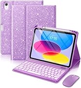 Hamile for iPad A16 Case with Keyboard - Mouse Backlit Wireless Detachable Keyboard Glitter Folio...