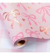MAYPLUSS Pink Wrapping Paper Roll, Cute Bow Gift Wrap, Reversible Plaid Gift Paper for Girl Baby ...