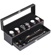 AUTOARK Leather &amp; Velvet 6 Watch Box Jewelry Case and 6 Compartments Organizer,2 Layers with 1 Dr...