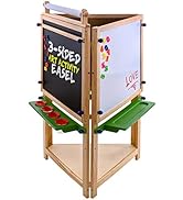 U.S. Art Supply Children's 3-Sided Art Activity Easel with Chalkboard, Large Paper Roll, Shelf &amp; ...