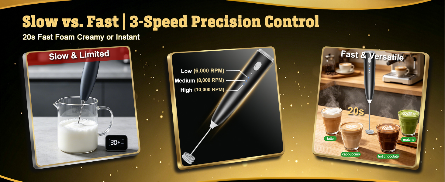 Slow vs. Fast 3-Speed Precision Control20s Fast Foam Creamy or Instant