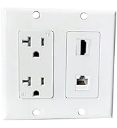 BOPLAT 20Amp Power Outlet with Ethernet HDMI Port Wall Plate - Duplex Receptacle Outlet with 1 Po...