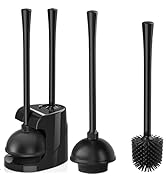 Toilet Plunger and Brush Set, Silicone Toilet Brush and Plunger with Holder for 5.7-inch Toilet D...