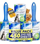 PetLovers Extra Sticky Lint Roller Mega Value Set 450 Sheets for Pet Hair Removal and Clothes, Do...