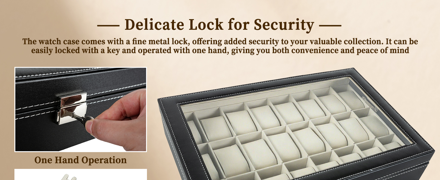 24 Slot Watch Case Waterproof Dustproof Lockable Watch Box Organizer