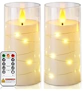 Homemory Flameless Candles with Embedded Star String Fairy Lights, Battery Operated Candles, LED ...