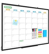 Dry Erase Calendar Whiteboard for Wall, 36" x 24" Month White Board Black | Double-Sided Magnetic...