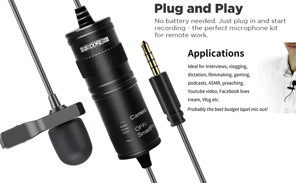 Omnidirectional Condenser Mic, Clip on Microphone, Lapel Microphone