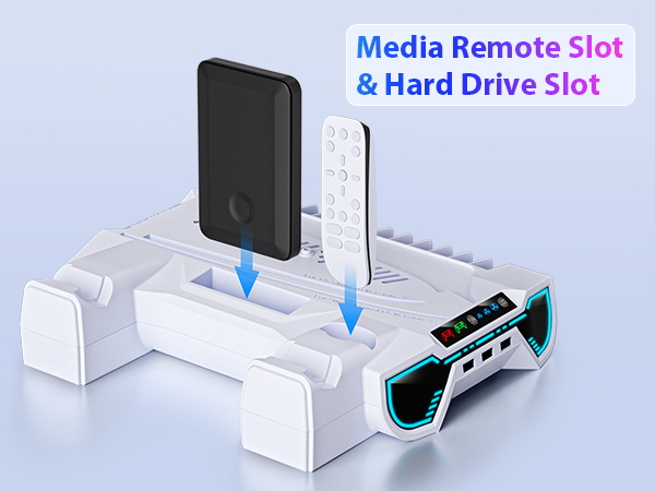 ps5 slim console cooling stand with controller charging station