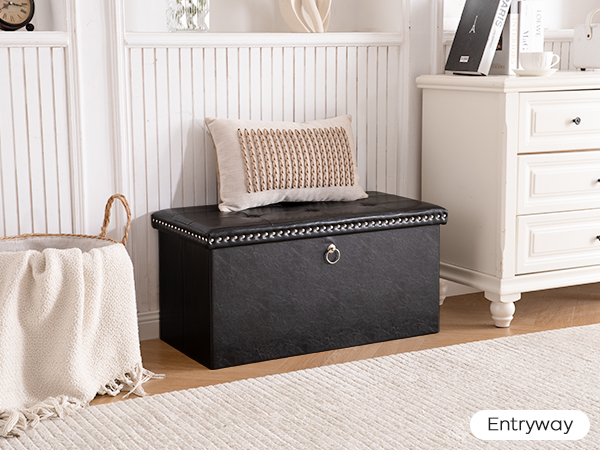 oakvivo Folding Storage Ottoman Bench Small Leather Foot Rest Stools Ottoman with Storage Footstool