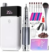Moskany Professional Electric Nail Drill Kit White Portable Rechargeable Cordless Nail File Machi...