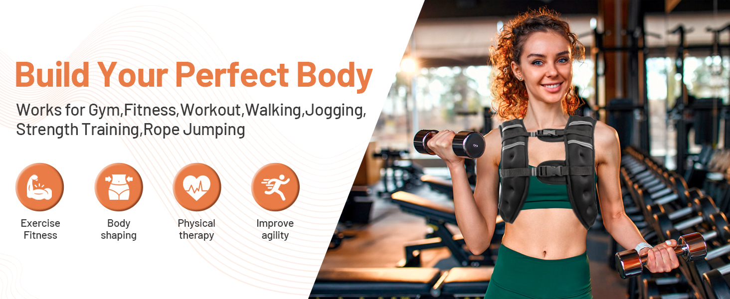 Wolliwa 8 12 16 20 lbs Adjustable Weight Vest with Reflective Stripe Women Men