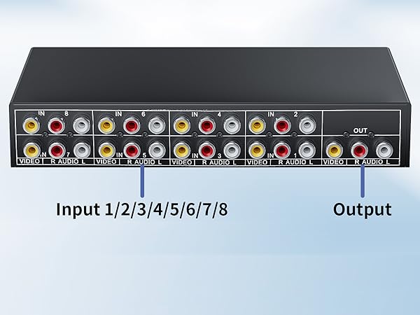 8 in 1 Out R/L RCA Stereo Audio Video Switch Manual Switching audio visual rca composite switcher