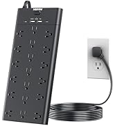 Power Strip Surge Protector with 19 Outlets and 4 USB Ports, HOPOW 6 Ft Flat Plug Heavy Duty Exte...