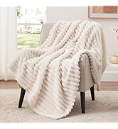 EXQ Home Fleece Throw Blanket for Couch or Bed - 3D Stripe Jacquard Decorative Blankets - Cozy So...