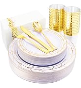 COLOSUS 175PCS Disposable Dinnerware set include Plastic Plates Silverware&amp;Cups. Plastic Tablewar...