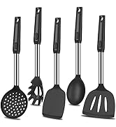 KLAQQED 5Pcs Silicone Spatula Heat Resistant Long Large Spatulas Set for Nonstick Cookware, Rubbe...