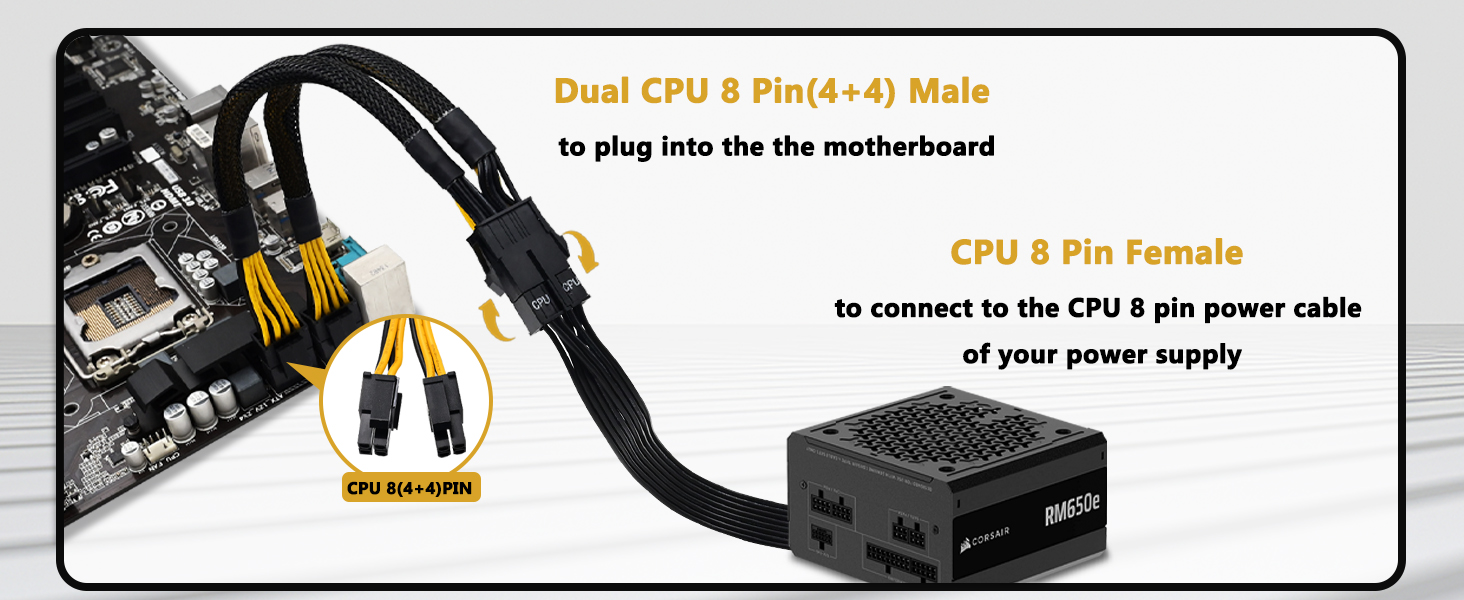 CPU 8 Pin to 8(4+4)Pin Splitter Cable