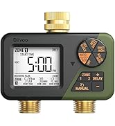 Diivoo Brass Sprinkler Timer 2 Zone, IP66 Waterproof Programmable Water Hose Timer 2 Outlet with ...