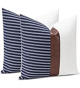 OTOSTAR Pack of 2 Faux Leather Striped Patchwork Decorative Throw Pillow Covers 18 x 18 Inch Squa...