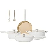 JEETEE Pots and Pans Set Nonstick, 14 Pcs Beige Ceramic Cookware Sets, Healthy &amp; Non-Toxic Cookin...
