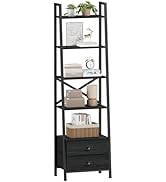 Furologee 5-Tier Ladder Shelf with 2 Drawers,Narrow Bookshelf Storage Shelves,Industrial Bookcase...