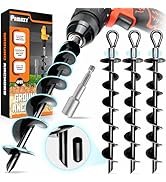 [Premium] 4 Pack Ground Anchors with Power Nut Driver Drill Bit, Ground Anchors Screw in, Swing S...
