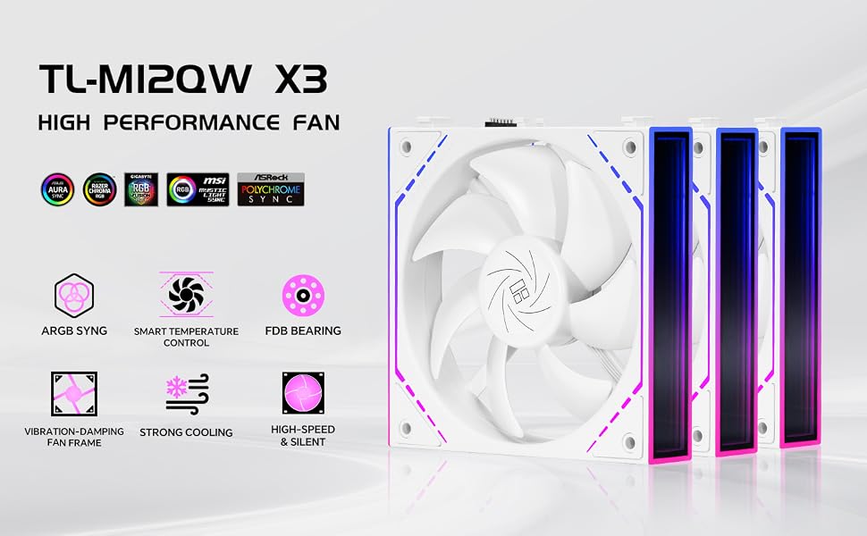 TL-M12QW X3 White Daisy Chain PC Fans