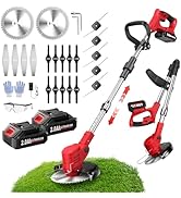 FULLYEA Electric Weed Wacker Cordless, Foldable Grass Trimmer with 2.0Ah Batteries &amp; Charger, Bru...